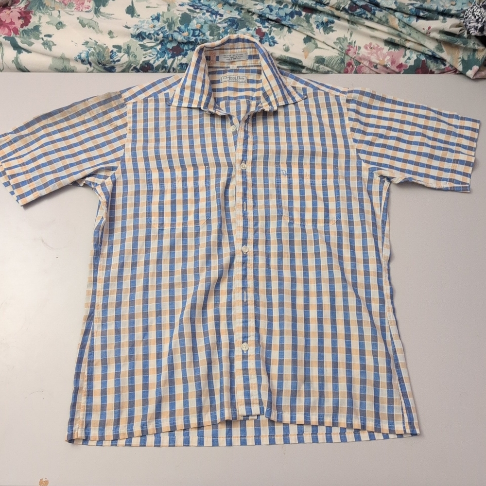 Dior Checkered Blue and Tan Shirt Vintage